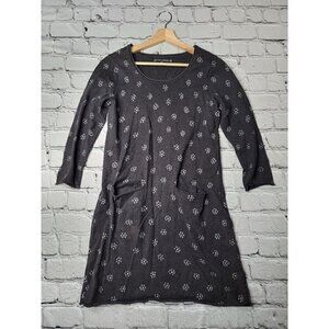Gudrun Sjoden Linen Cotton Charcoal Gray Geometric Floral Knit Sweater Dress XS